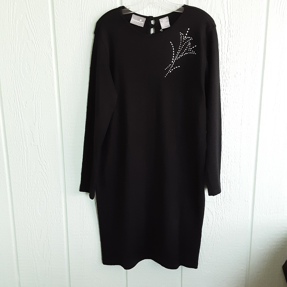 Liz Claiborne 66 Knit Women' Dress Sz L NW Out Tag Black Round Neck Embellished